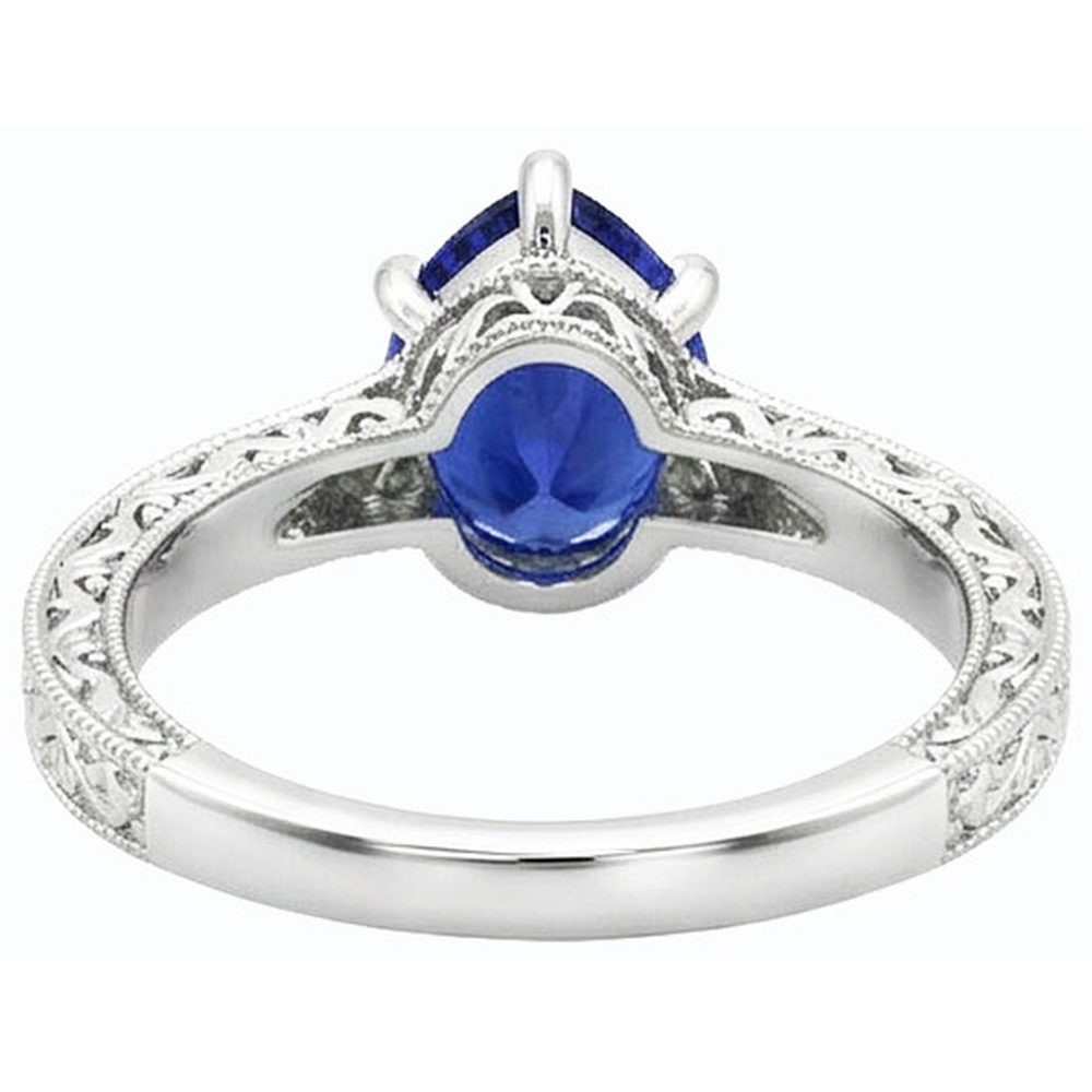 Anello solitario pera blu zaffiro stile antico 2 carati oro