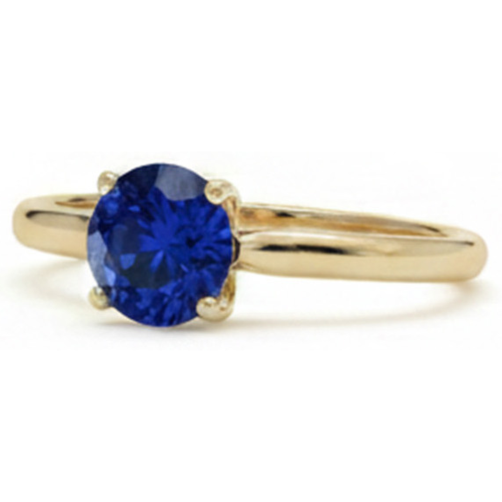 Anello solitario rotondo 3 carati in oro giallo con zaffiro dello Sri Lanka 14K