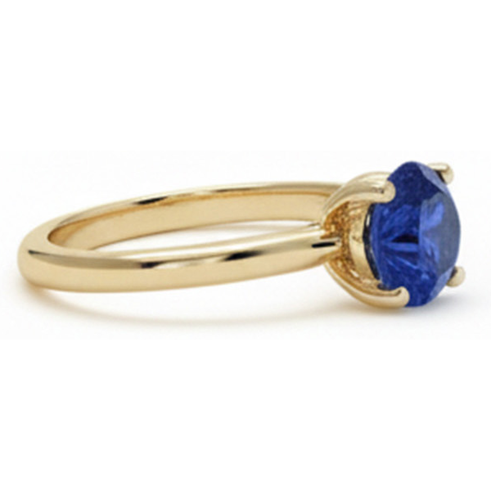 Anello solitario rotondo 3 carati in oro giallo con zaffiro dello Sri Lanka 14K