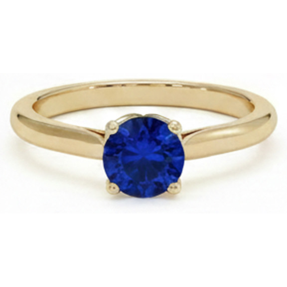 Anello solitario rotondo 3 carati in oro giallo con zaffiro dello Sri Lanka 14K