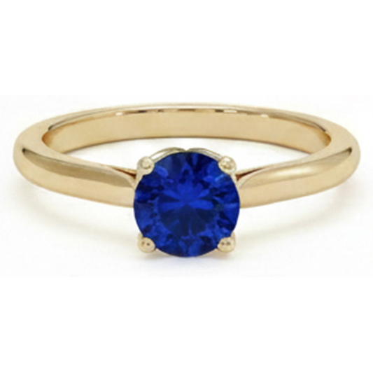 Anello solitario rotondo 3 carati in oro giallo con zaffiro dello Sri Lanka 14K
