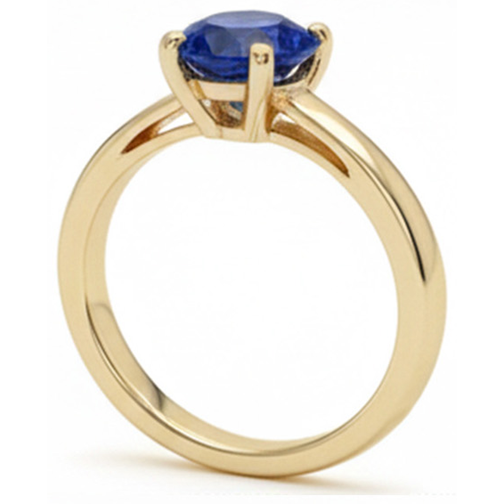 Anello solitario rotondo 3 carati in oro giallo con zaffiro dello Sri Lanka 14K