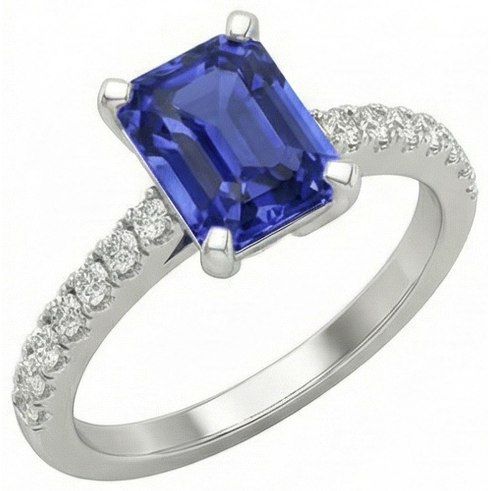 Anello solitario smeraldo blu intenso con zaffiro con accenti 3 carati