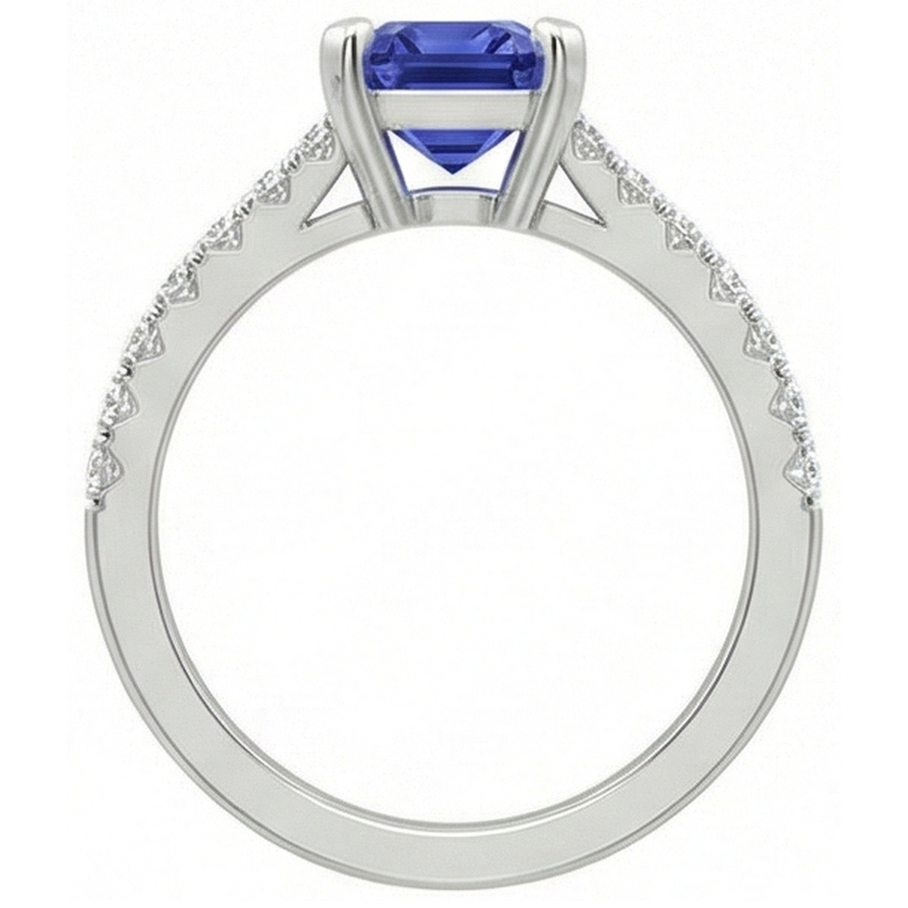Anello solitario smeraldo blu intenso con zaffiro con accenti 3 carati