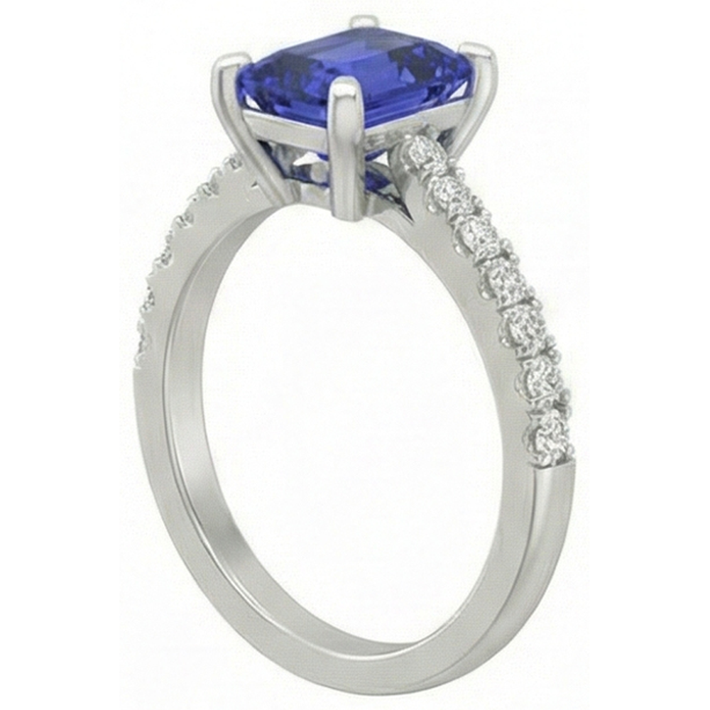 Anello solitario smeraldo blu intenso con zaffiro con accenti 3 carati