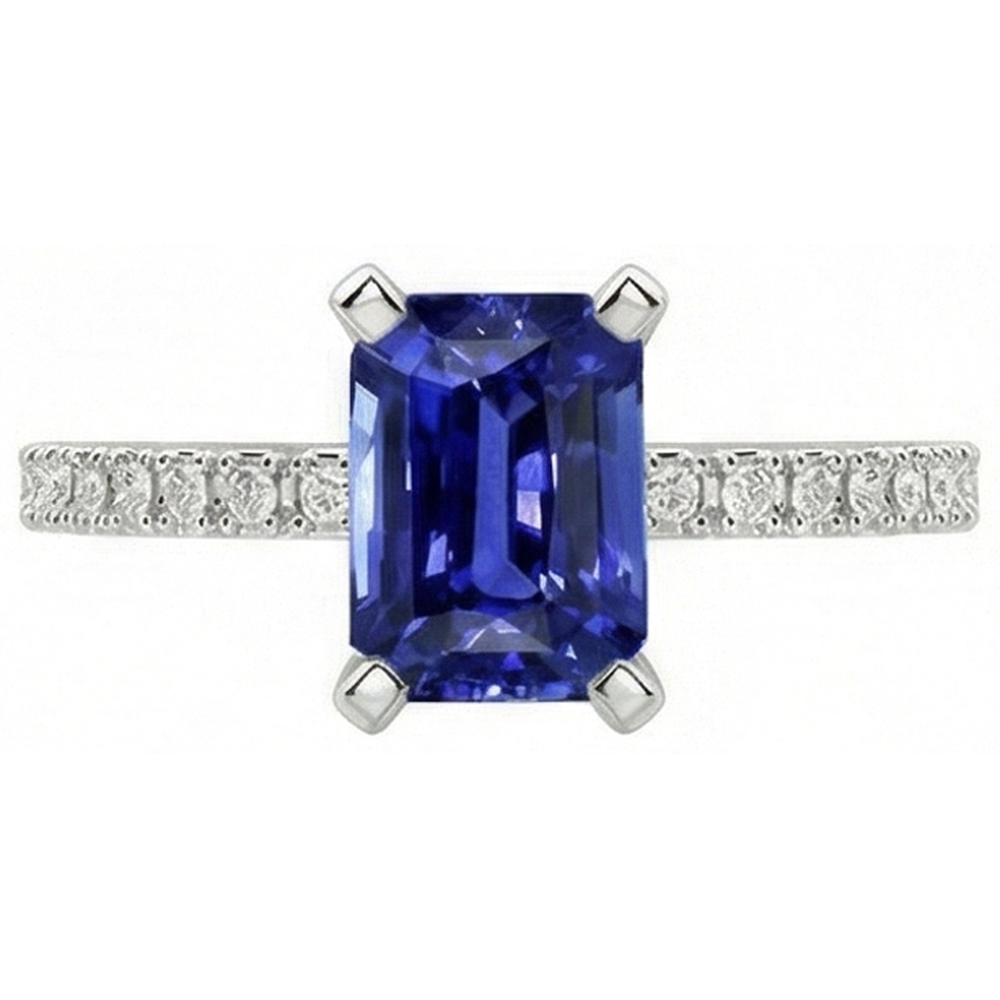 Anello solitario smeraldo blu intenso con zaffiro con accenti 3 carati