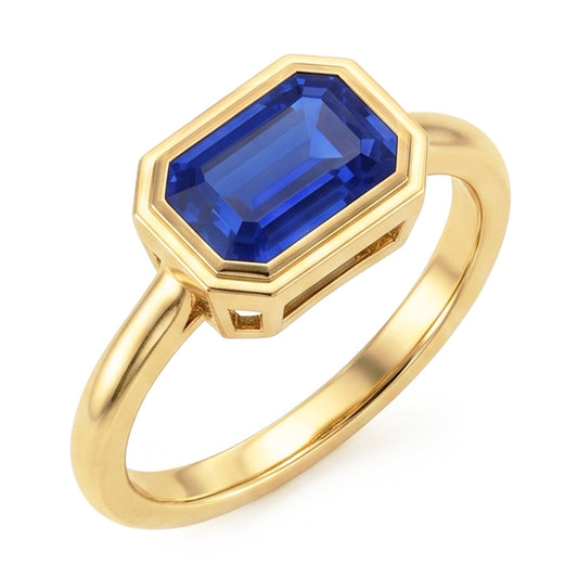 Anello solitario smeraldo blu zaffiro lunetta set 1,50 carati oro 14K