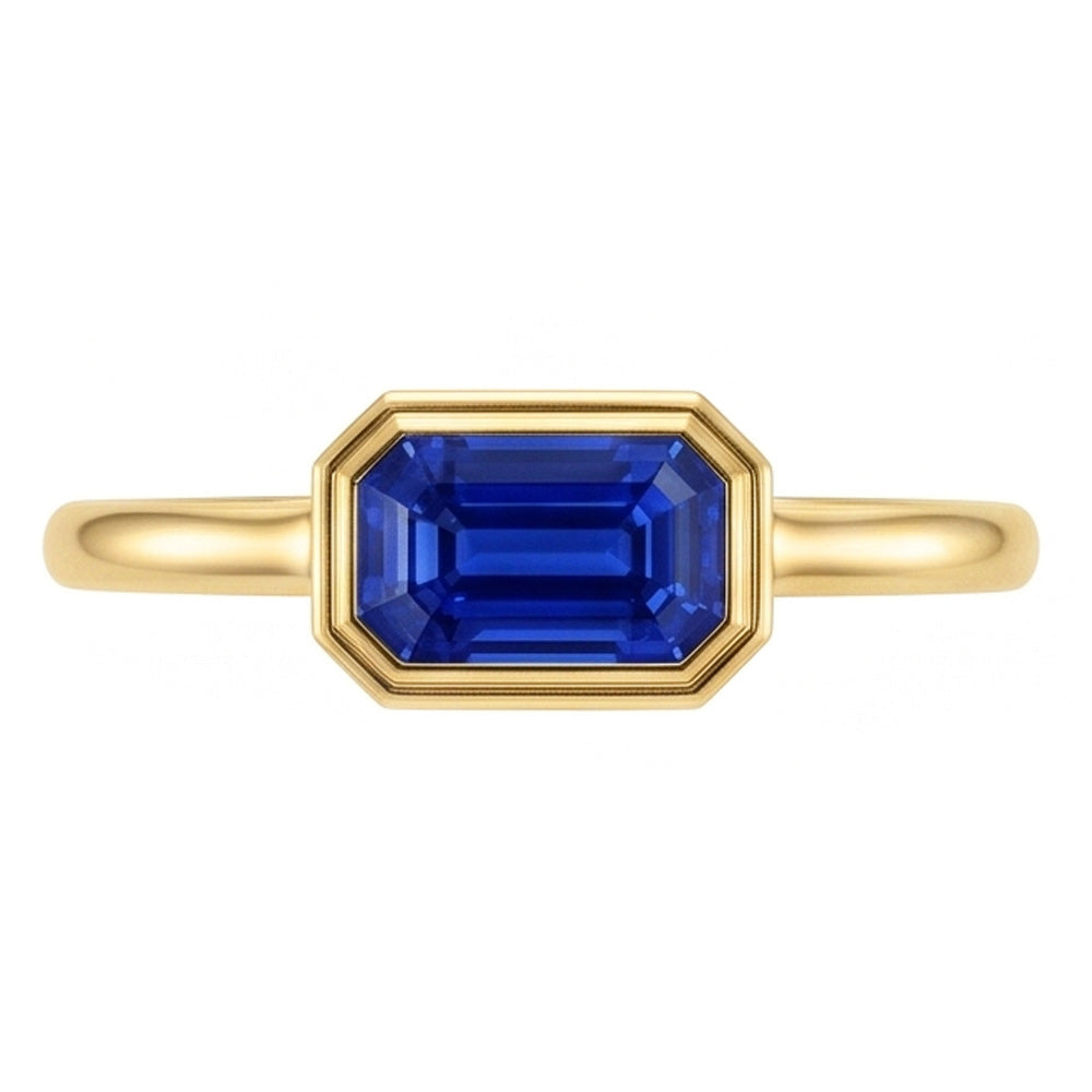 Anello solitario smeraldo blu zaffiro lunetta set 1,50 carati oro 14K