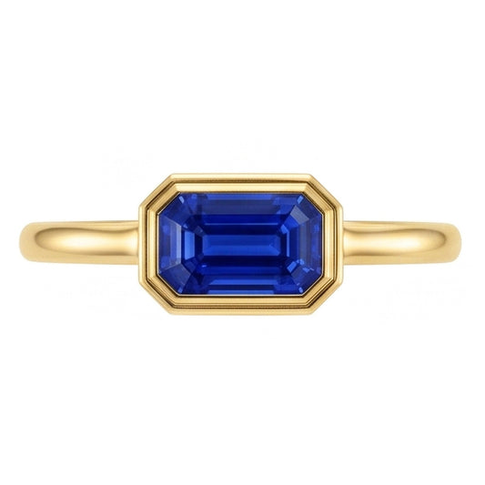 Anello solitario smeraldo blu zaffiro lunetta set 1,50 carati oro 14K