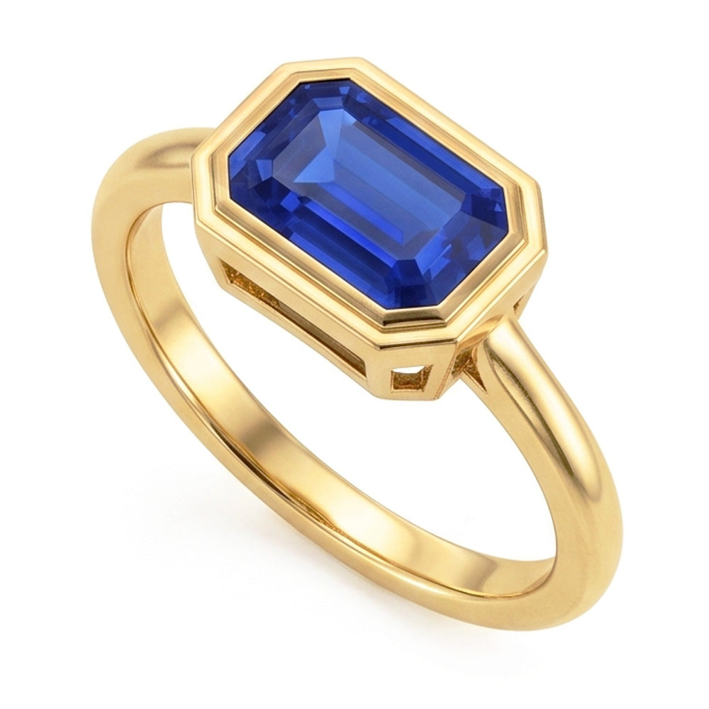 Anello solitario smeraldo blu zaffiro lunetta set 1,50 carati oro 14K