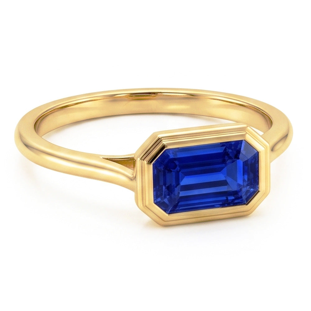 Anello solitario smeraldo blu zaffiro lunetta set 1,50 carati oro 14K