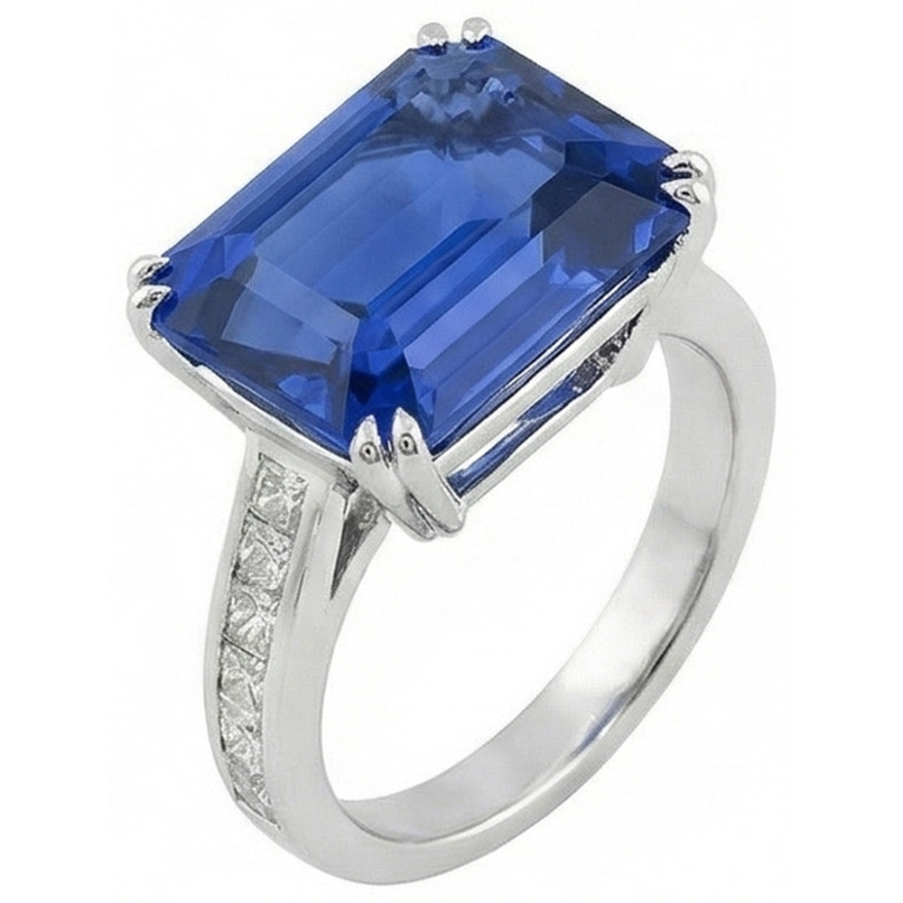 Anello solitario smeraldo zaffiro Ceylon con accenti principessa 5 carati