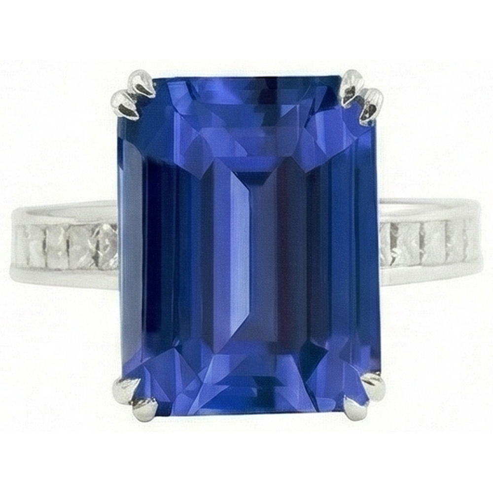 Anello solitario smeraldo zaffiro Ceylon con accenti principessa 5 carati