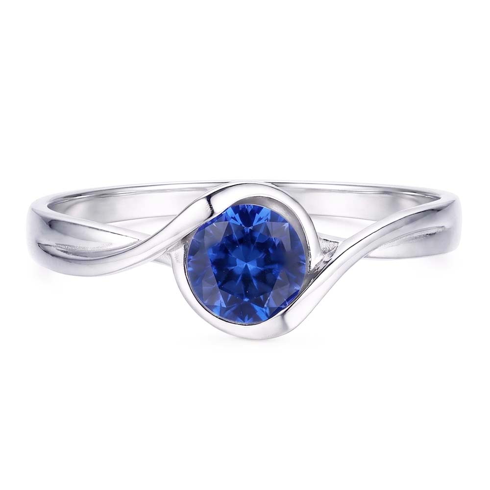 Anello solitario stile bypass con zaffiro da 1 carato con gambo diviso in oro bianco 14K