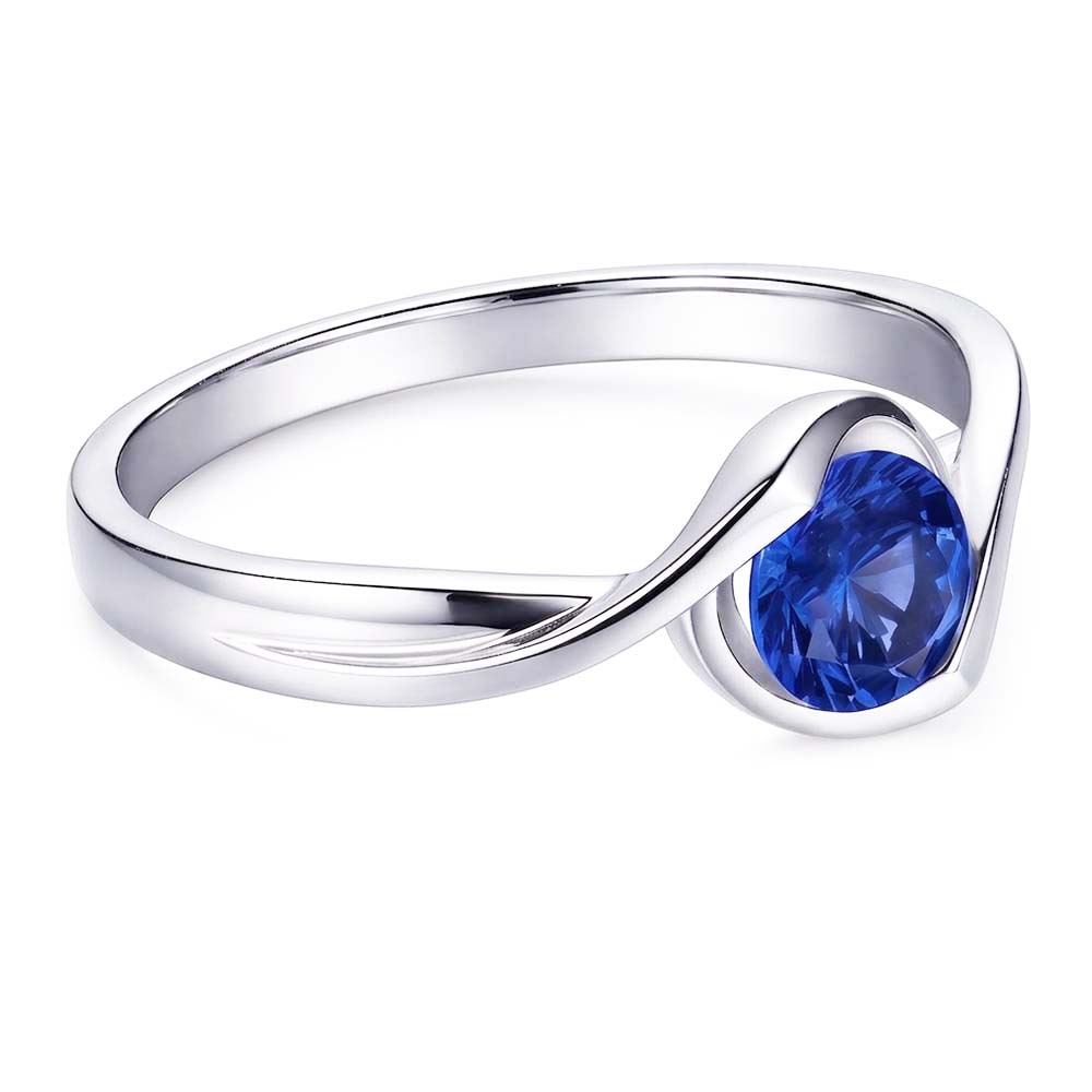 Anello solitario stile bypass con zaffiro da 1 carato con gambo diviso in oro bianco 14K