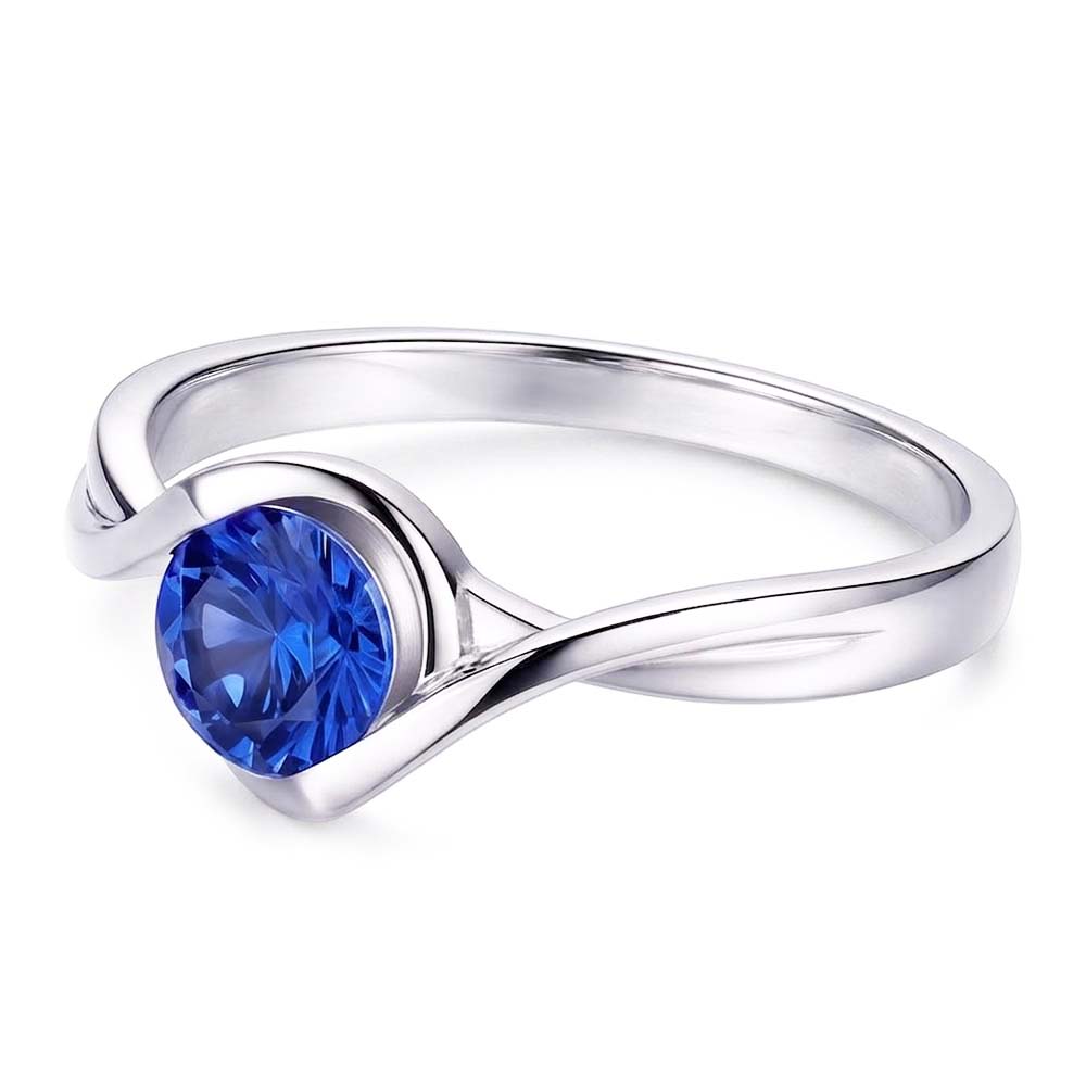 Anello solitario stile bypass con zaffiro da 1 carato con gambo diviso in oro bianco 14K