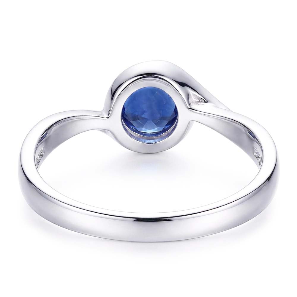 Anello solitario stile bypass con zaffiro da 1 carato con gambo diviso in oro bianco 14K