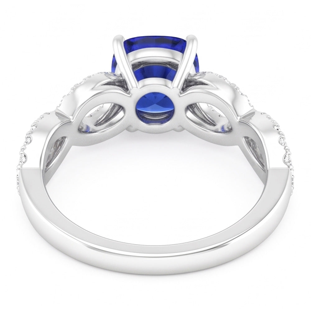 Anello stile infinito con pietra preziosa blu zaffiro cuscino da 3 carati e diamante in oro bianco 14K