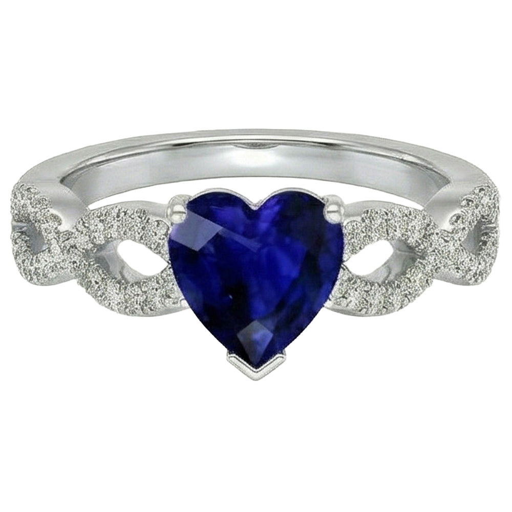 Anello stile infinito con zaffiro blu cuore a 3 carati e pietra preziosa di diamante