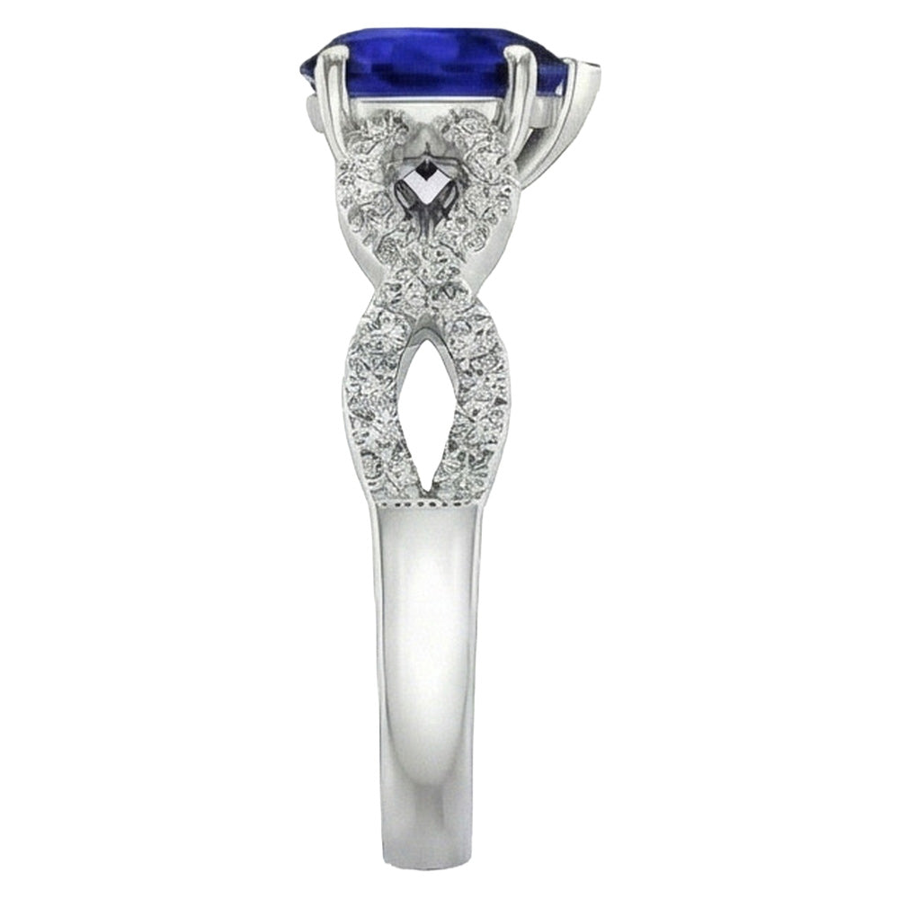 Anello stile infinito con zaffiro blu cuore a 3 carati e pietra preziosa di diamante