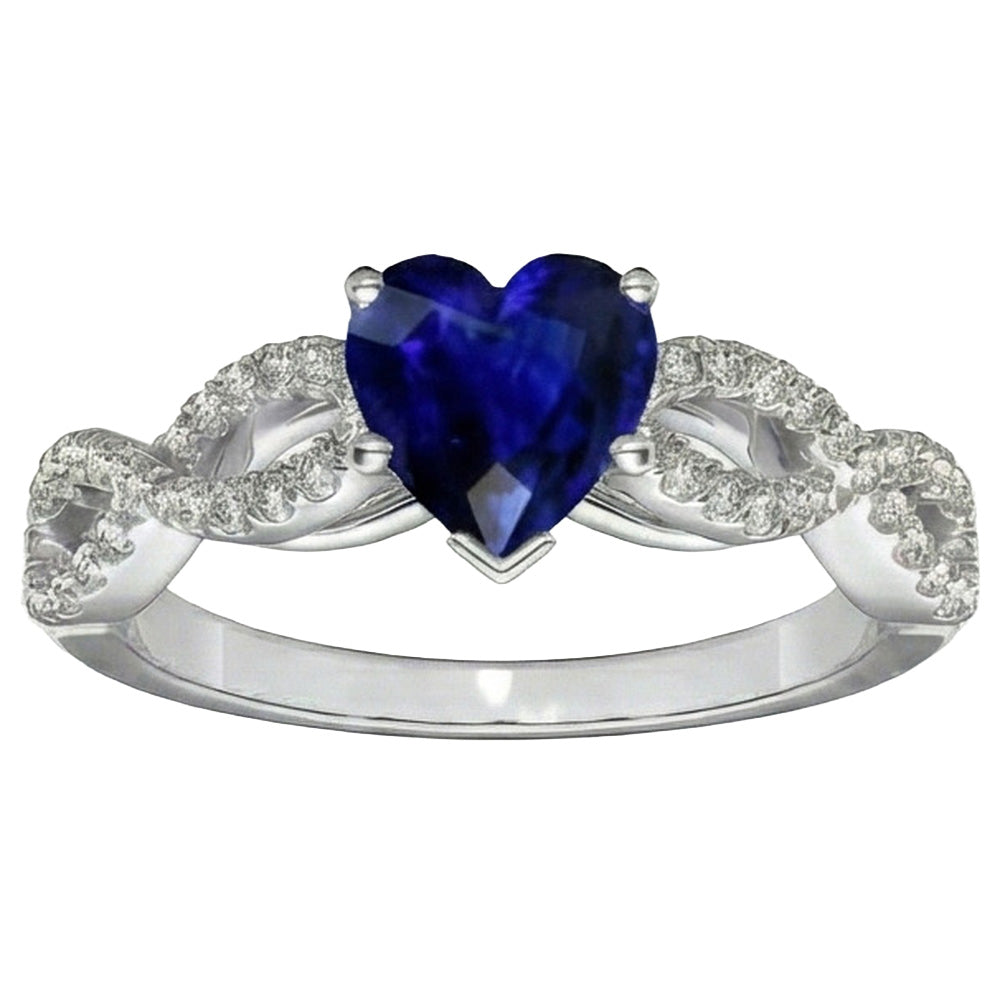 Anello stile infinito con zaffiro blu cuore a 3 carati e pietra preziosa di diamante
