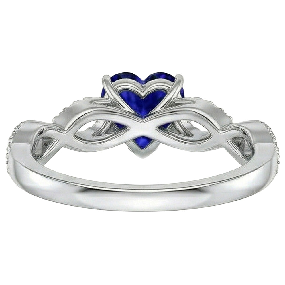 Anello stile infinito con zaffiro blu cuore a 3 carati e pietra preziosa di diamante