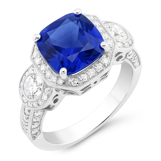 Anello taglio radiante con diamante zaffiro stile vintage 4.50 carati Milgrain