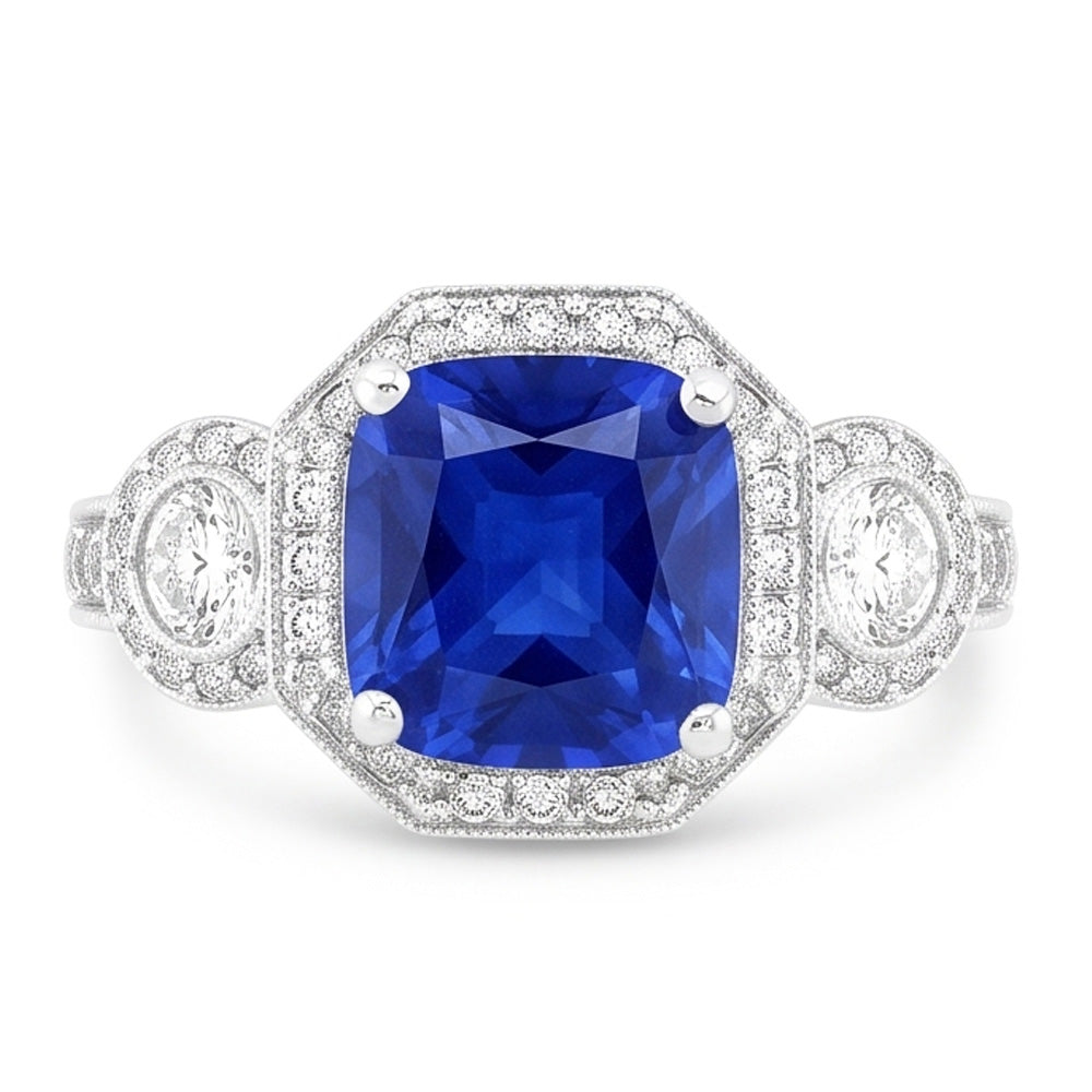 Anello taglio radiante con diamante zaffiro stile vintage 4.50 carati Milgrain