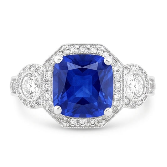 Anello taglio radiante con diamante zaffiro stile vintage 4.50 carati Milgrain