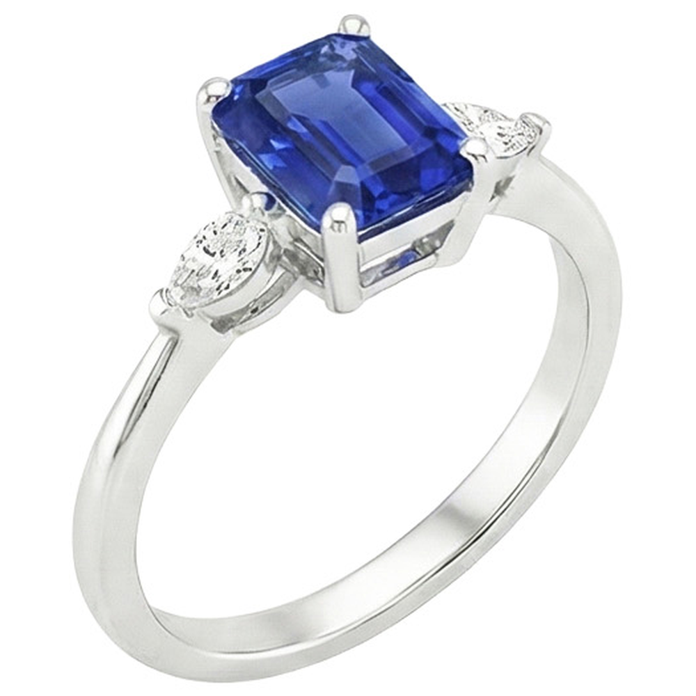 Anello zaffiro Ceylon smeraldo 3,50 carati e 3 pietre di diamante