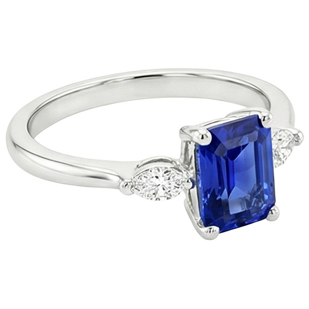 Anello zaffiro Ceylon smeraldo 3,50 carati e 3 pietre di diamante