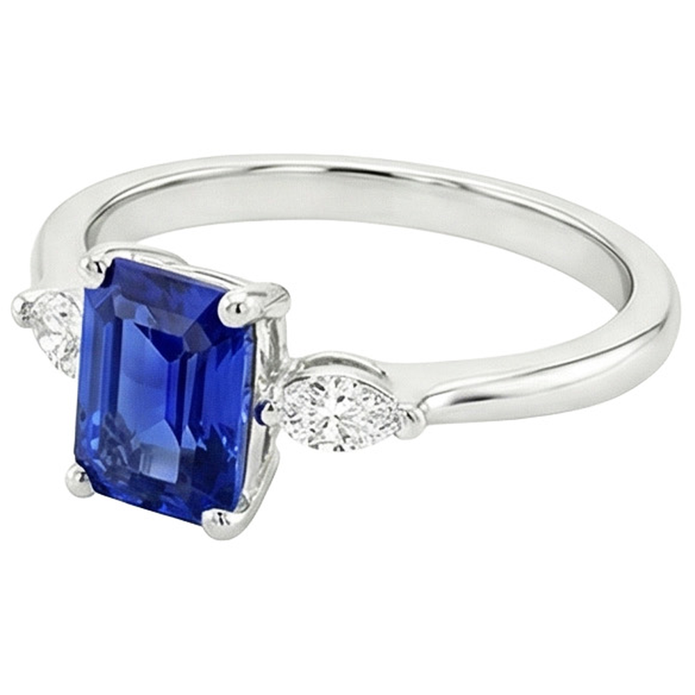 Anello zaffiro Ceylon smeraldo 3,50 carati e 3 pietre di diamante