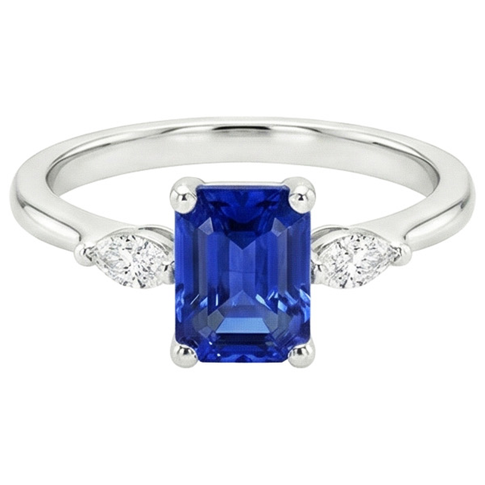 Anello zaffiro Ceylon smeraldo 3,50 carati e 3 pietre di diamante