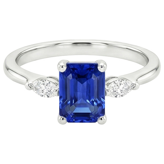 Anello zaffiro Ceylon smeraldo 3,50 carati e 3 pietre di diamante
