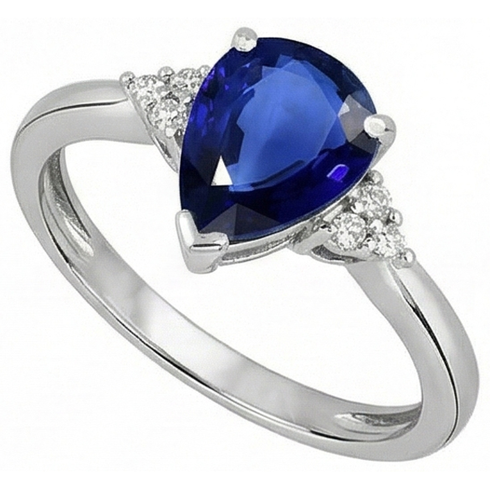 Anello zaffiro blu intenso con pera e diamanti 2.50 carati