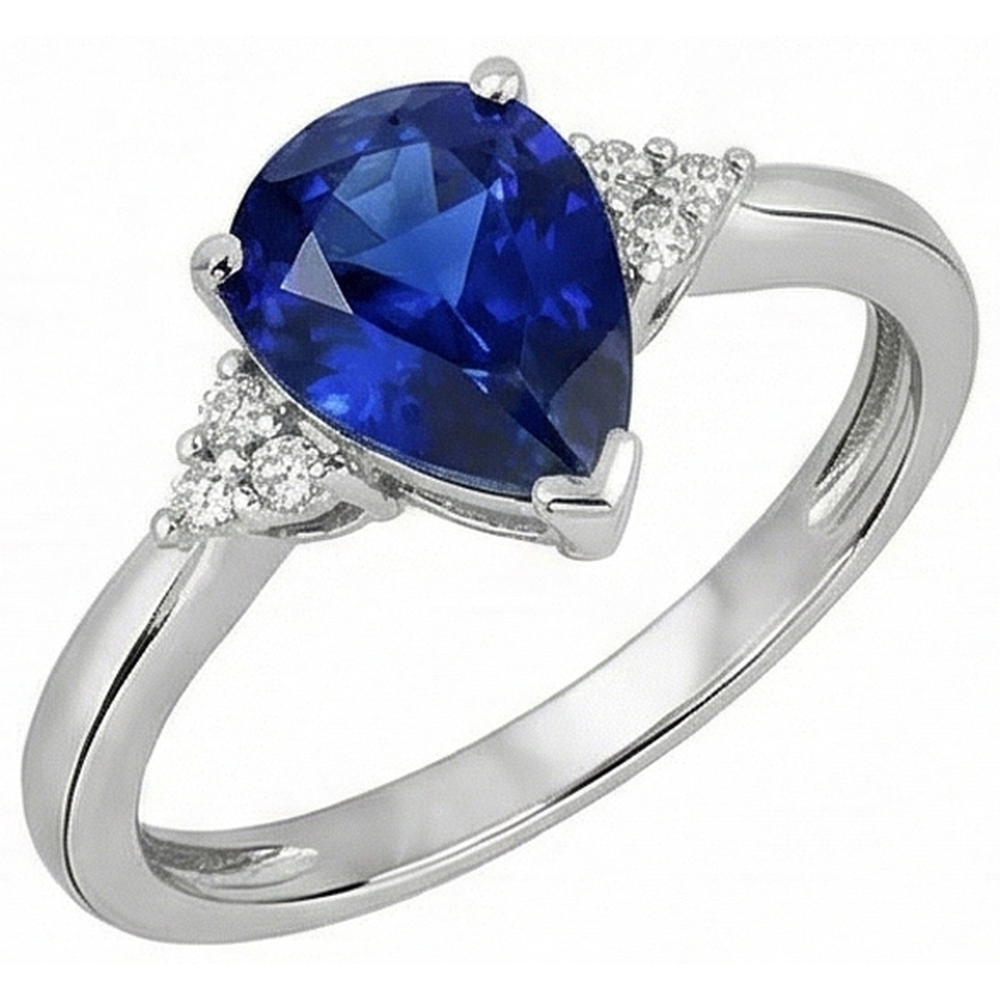 Anello zaffiro blu intenso con pera e diamanti 2.50 carati