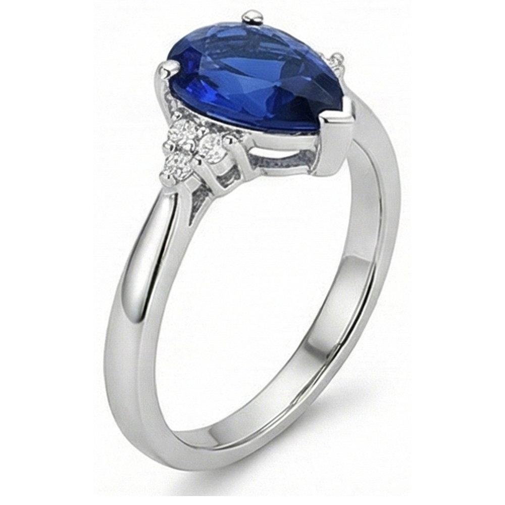 Anello zaffiro blu intenso con pera e diamanti 2.50 carati