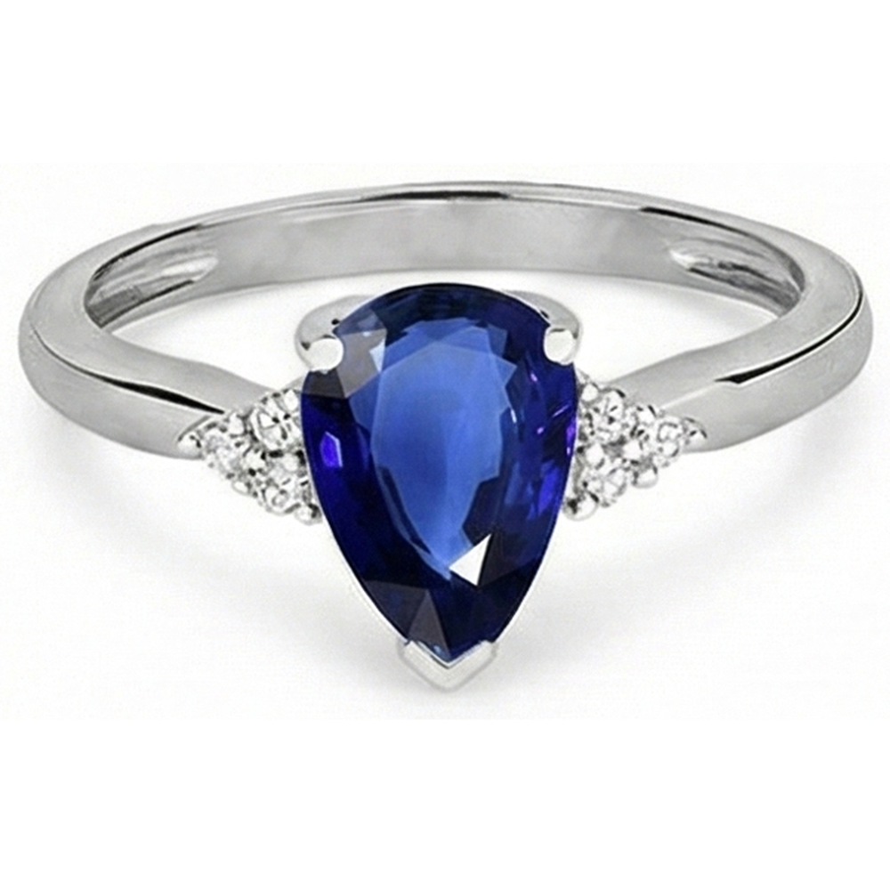 Anello zaffiro blu intenso con pera e diamanti 2.50 carati
