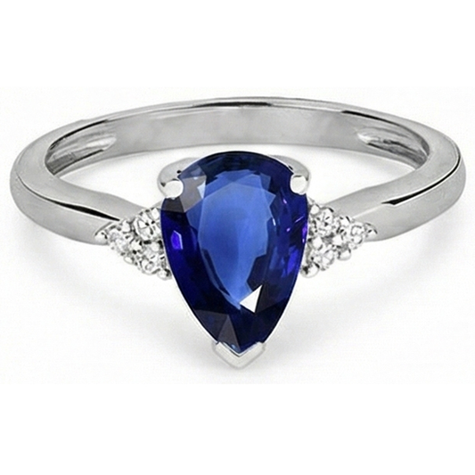 Anello zaffiro blu intenso con pera e diamanti 2.50 carati