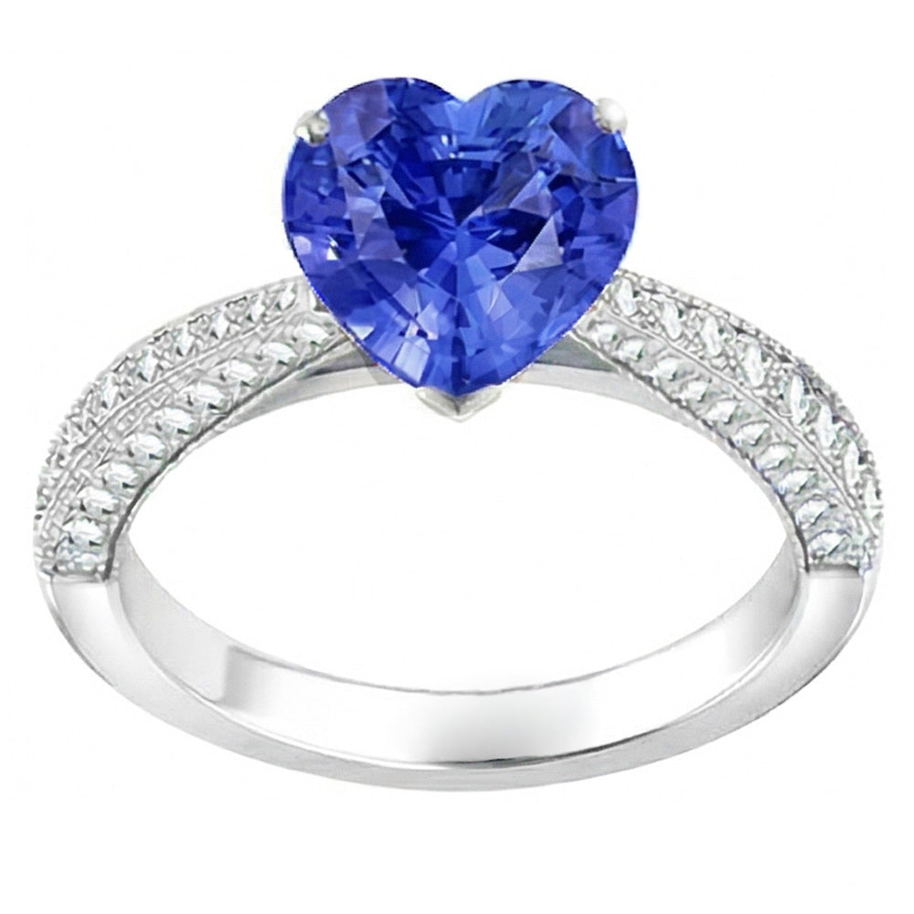 Anello zaffiro blu pietra preziosa 4 carati multi fila pavé di diamanti