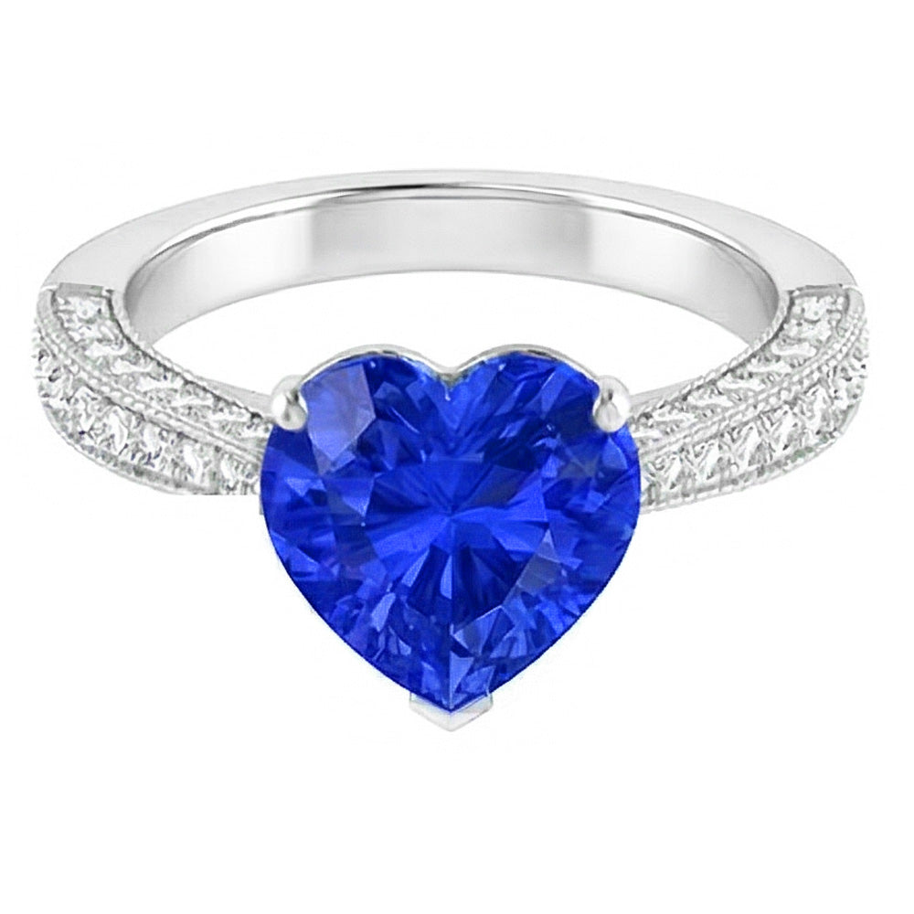 Anello zaffiro blu pietra preziosa 4 carati multi fila pavé di diamanti