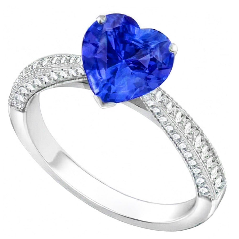 Anello zaffiro blu pietra preziosa 4 carati multi fila pavé di diamanti