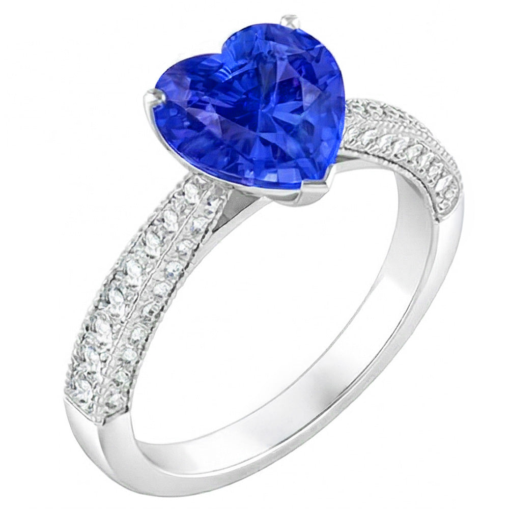 Anello zaffiro blu pietra preziosa 4 carati multi fila pavé di diamanti