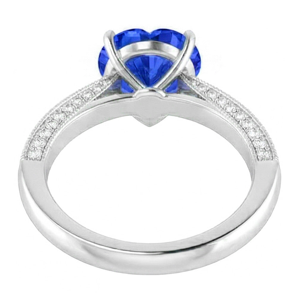 Anello zaffiro blu pietra preziosa 4 carati multi fila pavé di diamanti