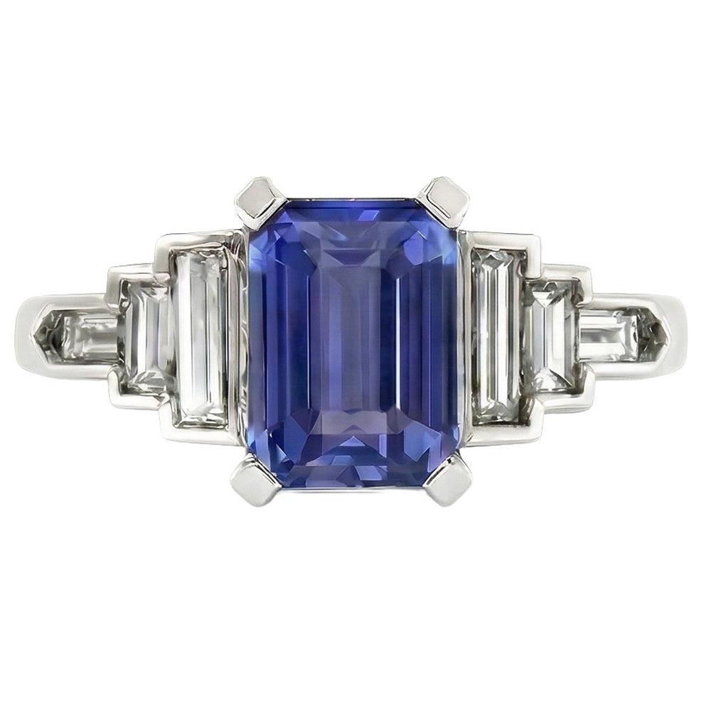 vero baguette diamante 3carati anello dettaglio ravvicinato