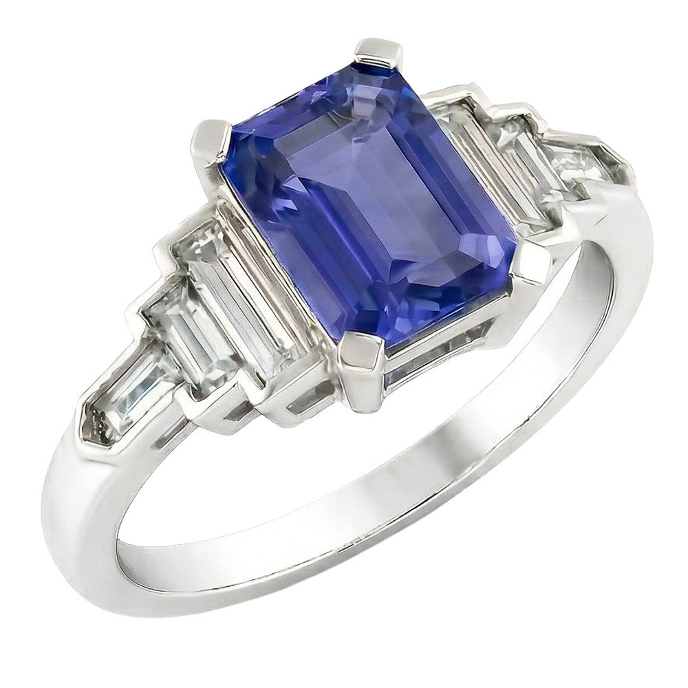 vero baguette diamante 3carati anello vista di profilo