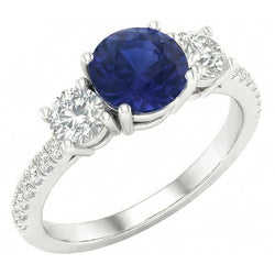 Anello zaffiro rotondo con pietra preziosa 3 diamanti stile pietra 6.50 carati oro