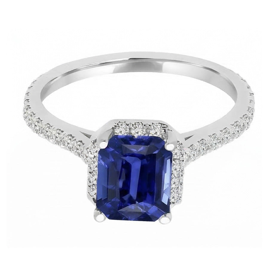 Anello zaffiro smeraldo con pietra preziosa con diamanti 4 carati accenti rotondi 14K