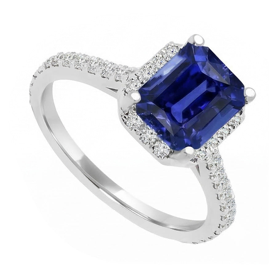 Anello zaffiro smeraldo con pietra preziosa con diamanti 4 carati accenti rotondi 14K