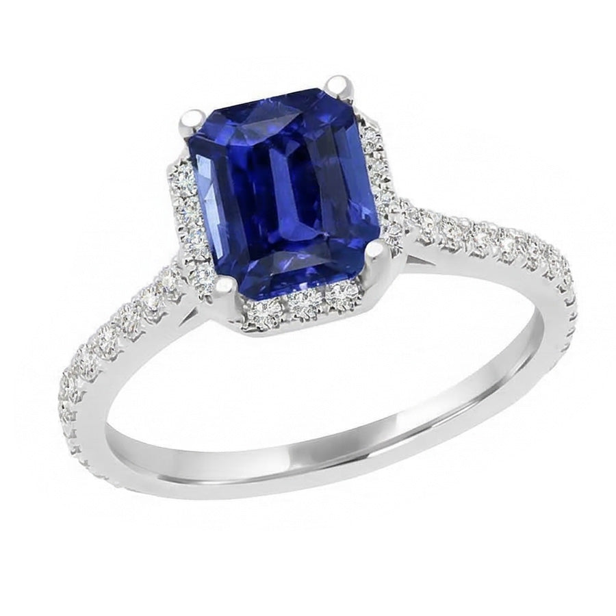 Anello zaffiro smeraldo con pietra preziosa con diamanti 4 carati accenti rotondi 14K